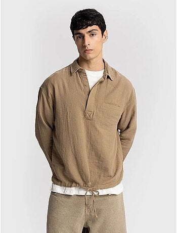 Chemise en coton à manches longues coupe décontractée avec détail nouée giesto