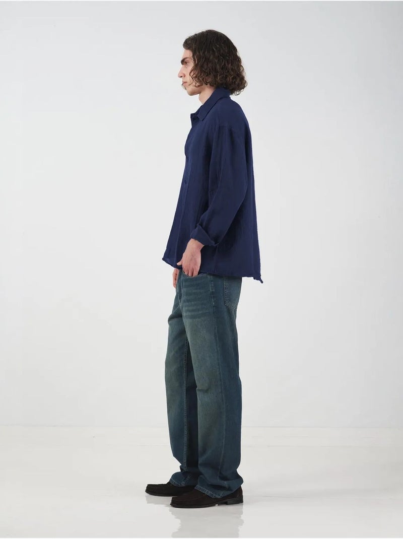 Chemise en coton à manches longues coupe décontractée giesto Bleu lagon - Kiabi