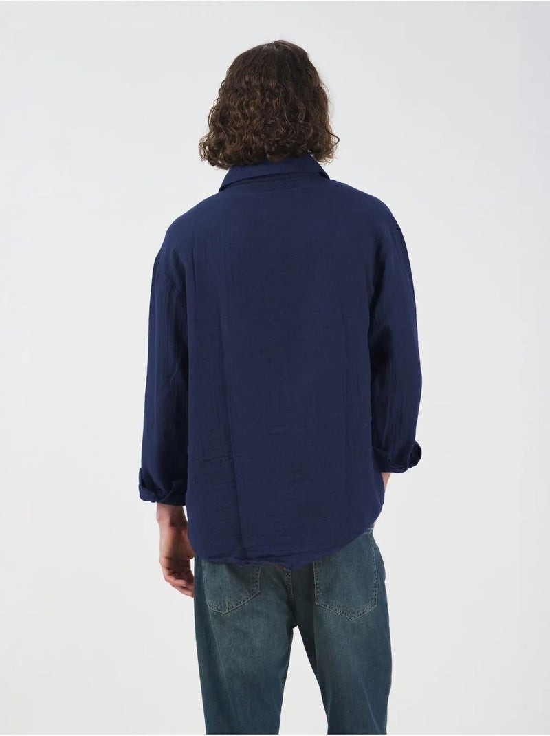 Chemise en coton à manches longues coupe décontractée giesto Bleu lagon - Kiabi