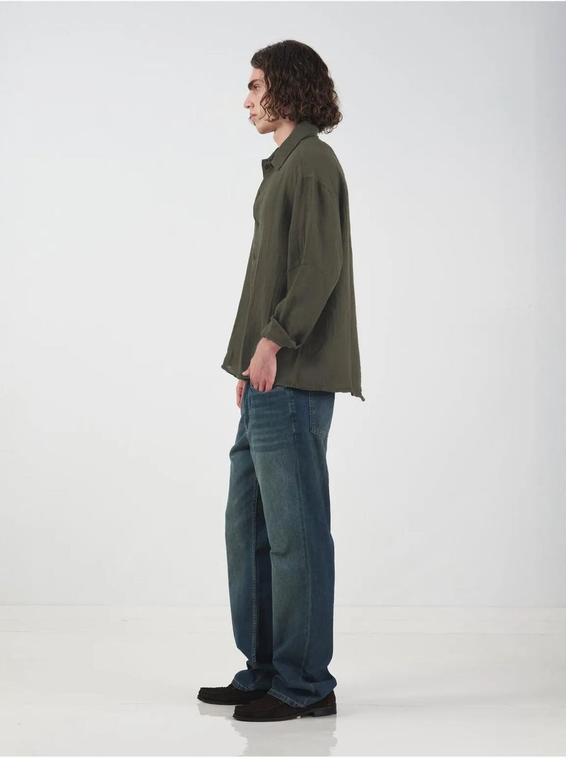 Chemise en coton à manches longues coupe décontractée giesto Vert olive - Kiabi