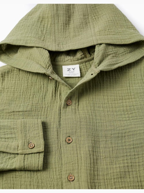 Chemise en coton à manches longues et capuche - Kiabi Chemise en coton à manches longues et capuche - Kiabi