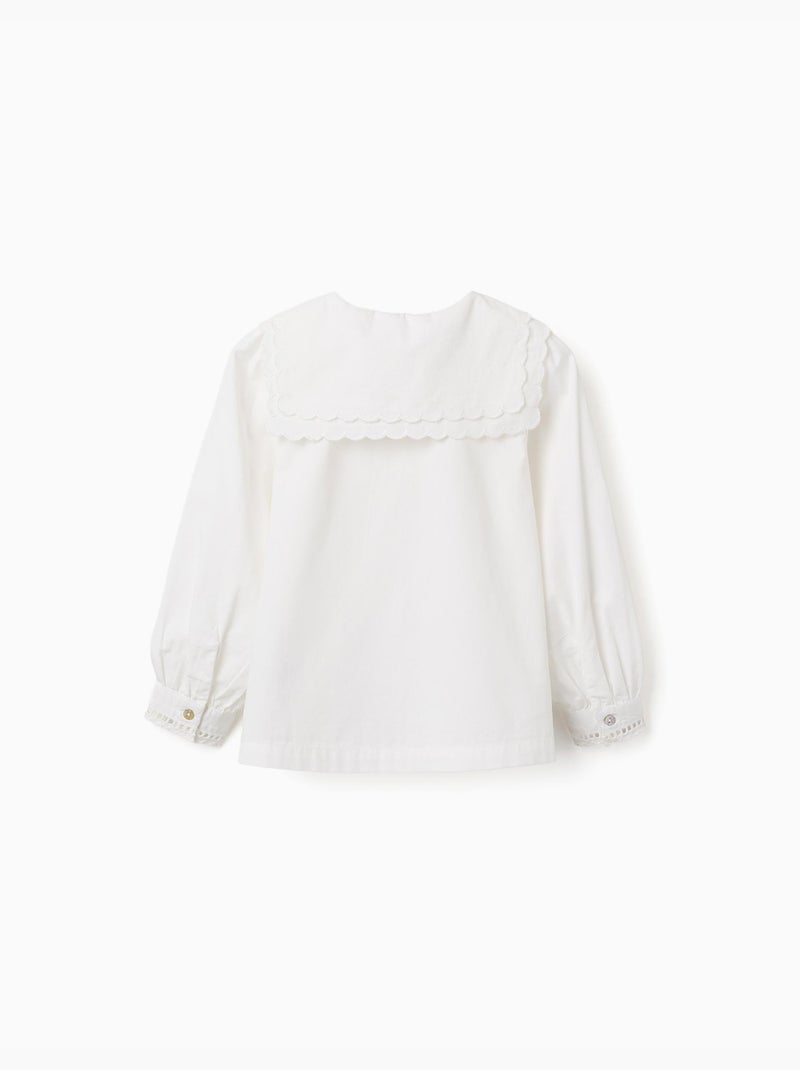 Chemise en coton à manches longues et col carré b&s Blanc - Kiabi