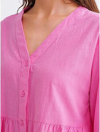 Chemise en coton à manches longues et col en v à volants mixray