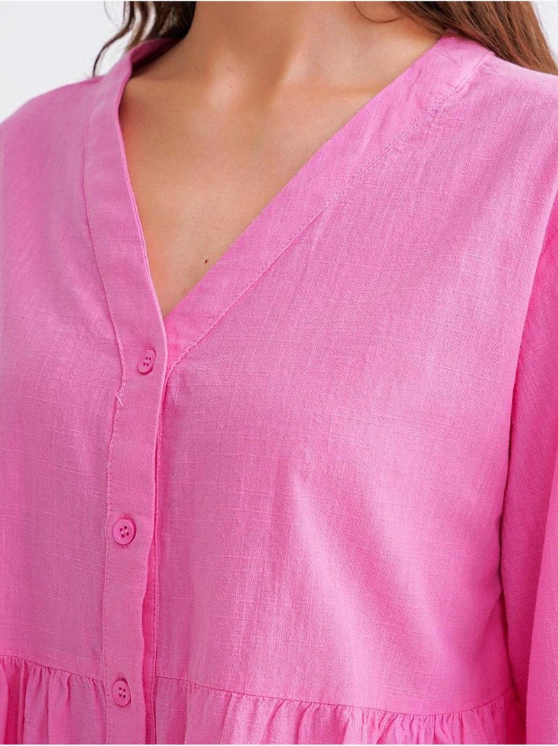Chemise en coton à manches longues et col en v à volants mixray Rose pâle - Kiabi