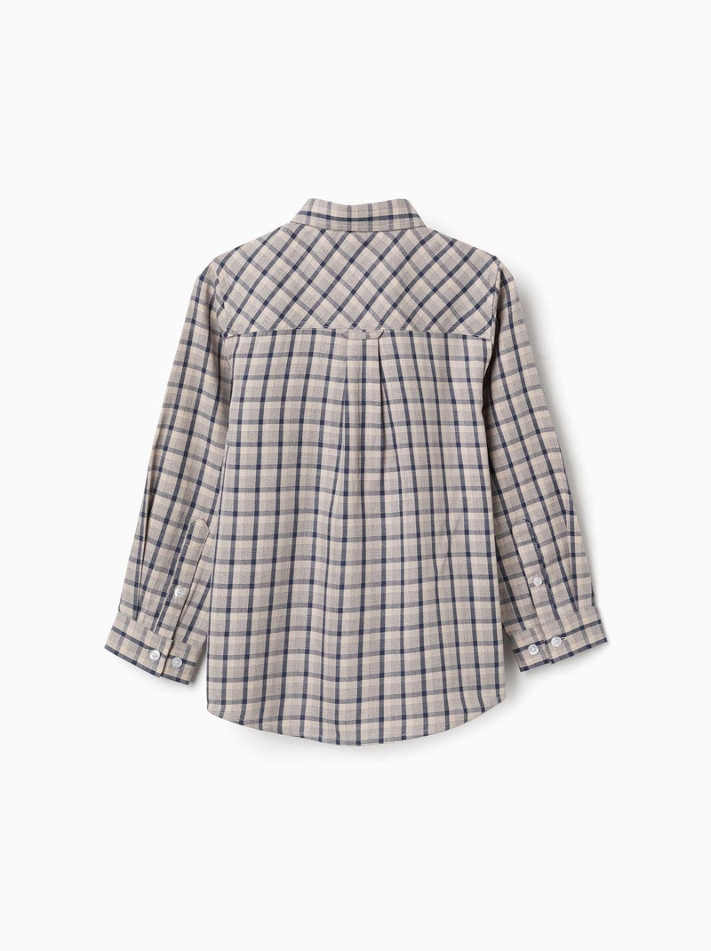 Chemise en coton à manches longues et motif à carreaux Bleu foncé - Kiabi