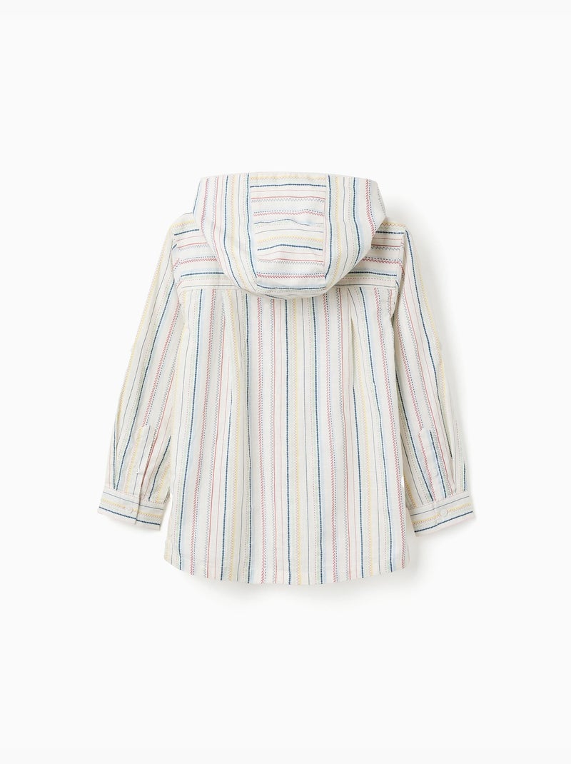 Chemise en coton à manches longues et rayures B&S Blanc - Kiabi