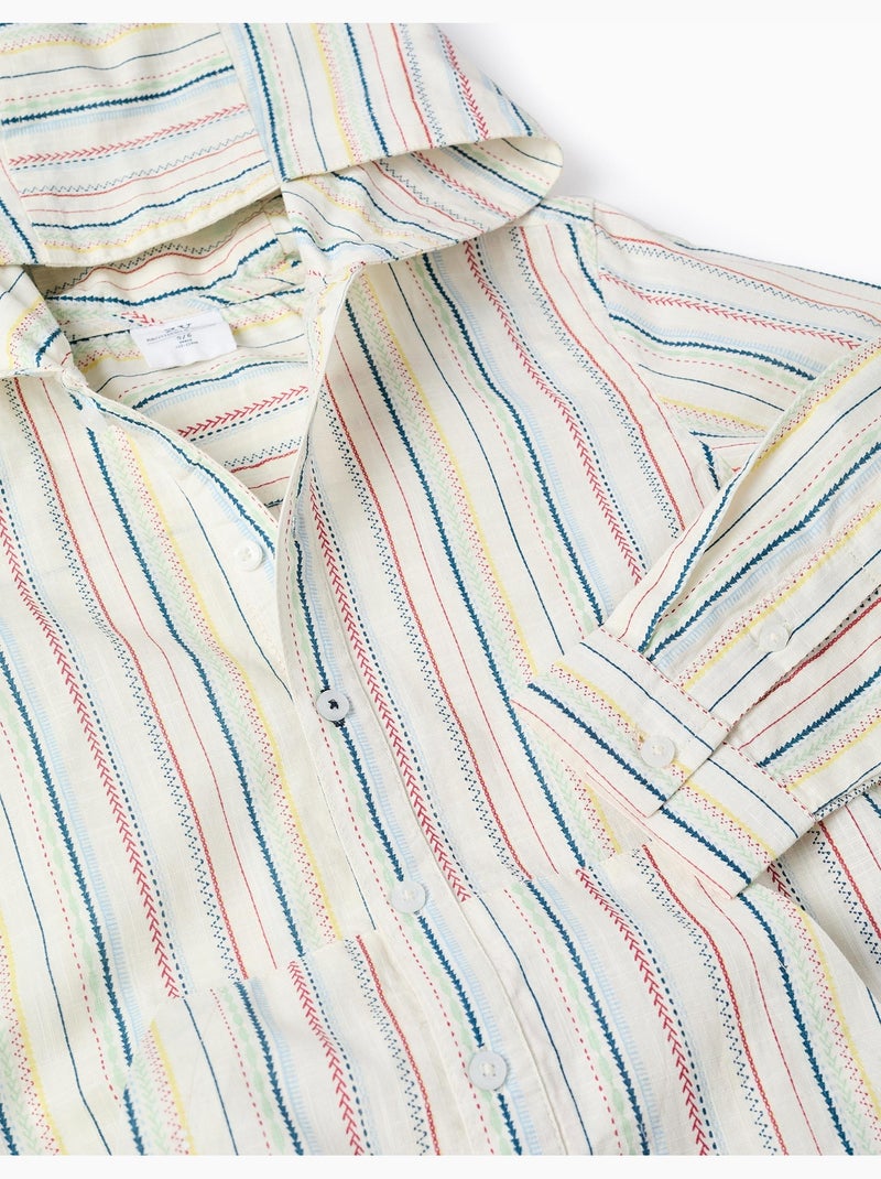 Chemise en coton à manches longues et rayures B&S Blanc - Kiabi