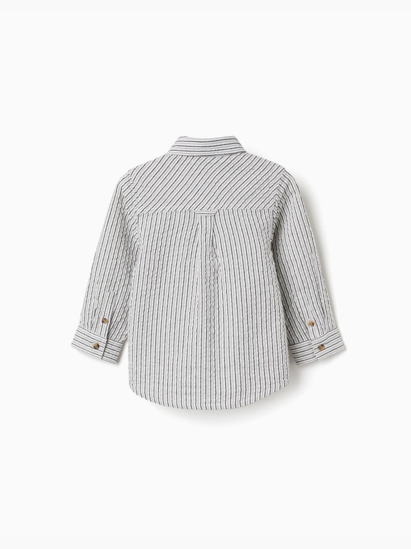 Chemise en coton à manches longues et rayures B&S Blanc - Kiabi