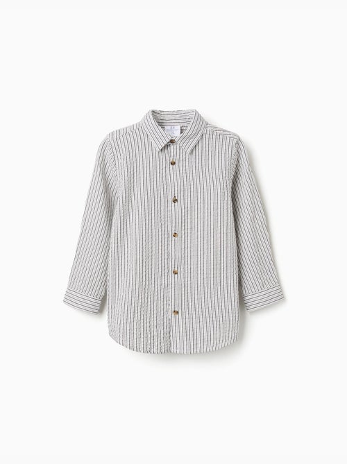 Chemise en coton à manches longues et rayures B&S - Kiabi
