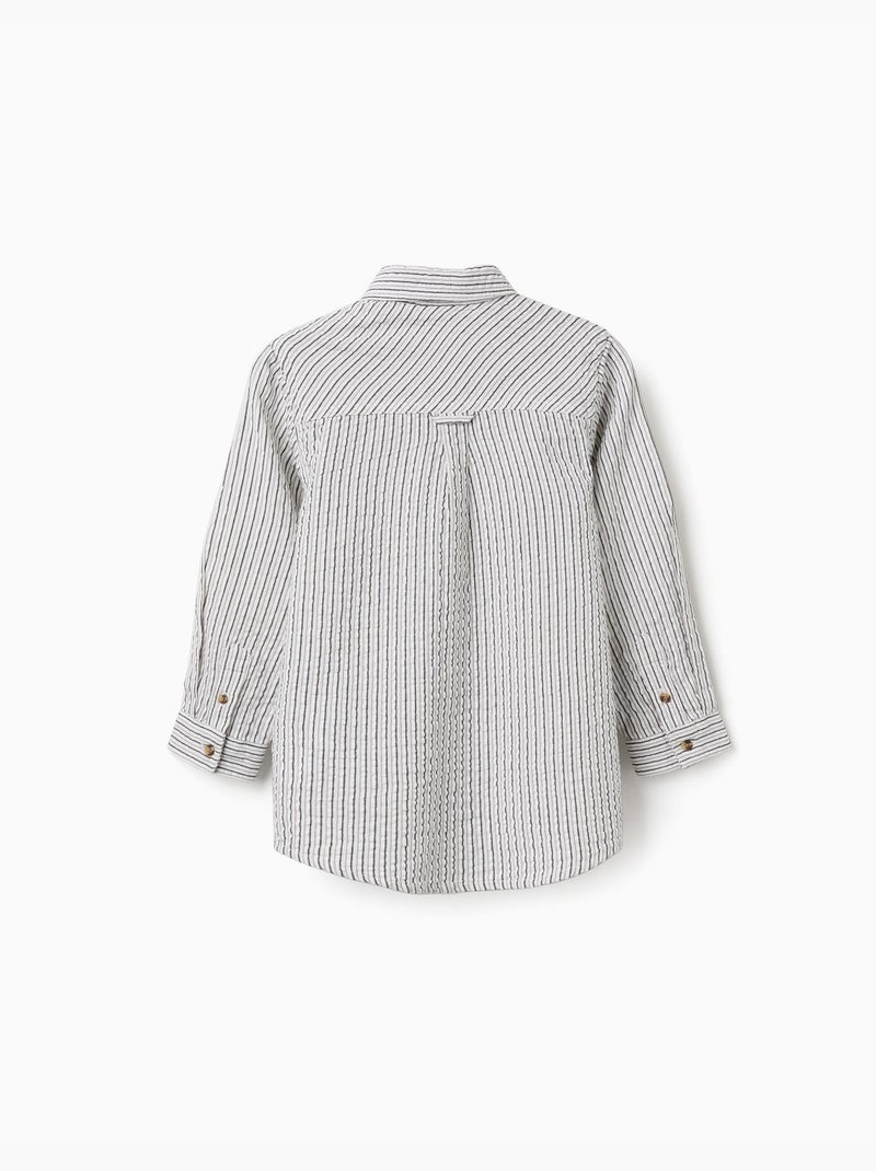 Chemise en coton à manches longues et rayures B&S Blanc - Kiabi