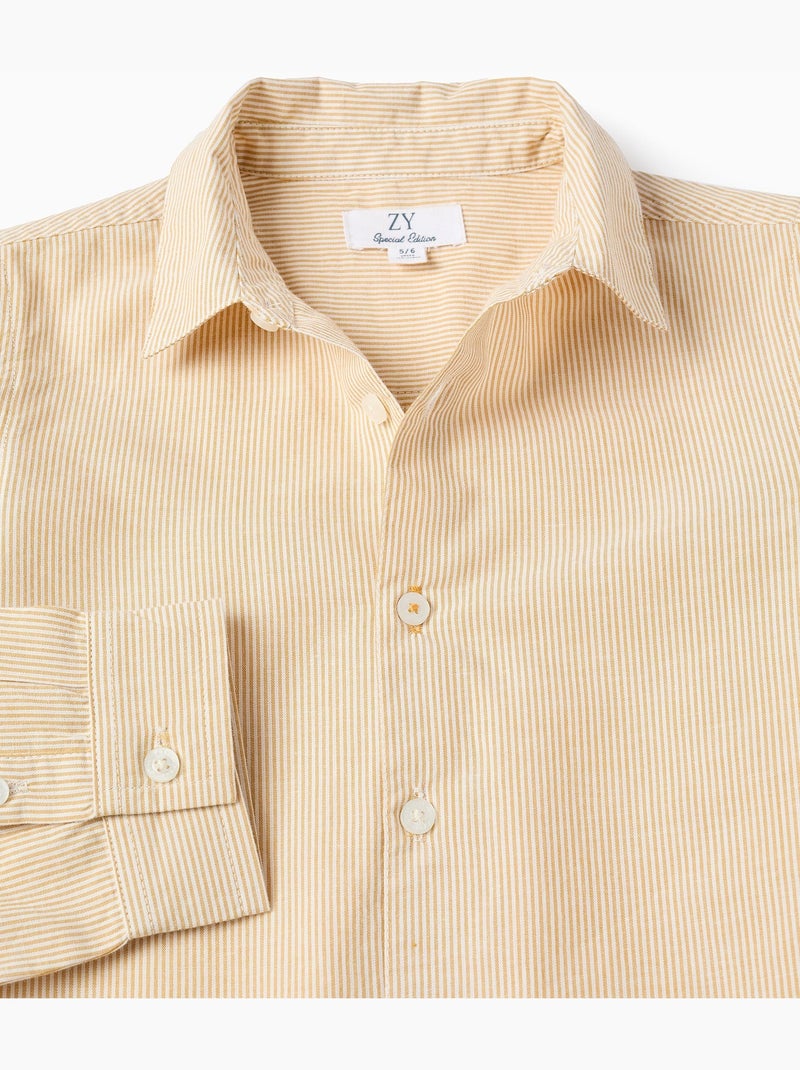 Chemise en coton à manches longues et rayures Jaune - Kiabi