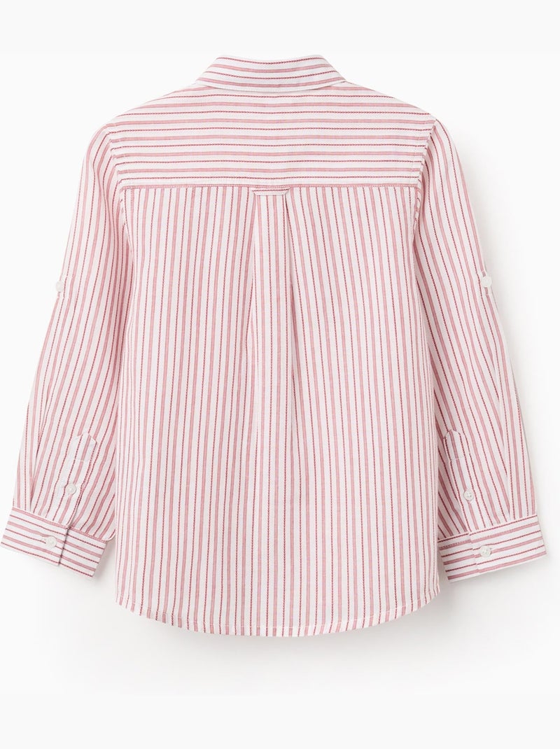 Chemise en coton à manches longues et rayures Rouge foncé - Kiabi