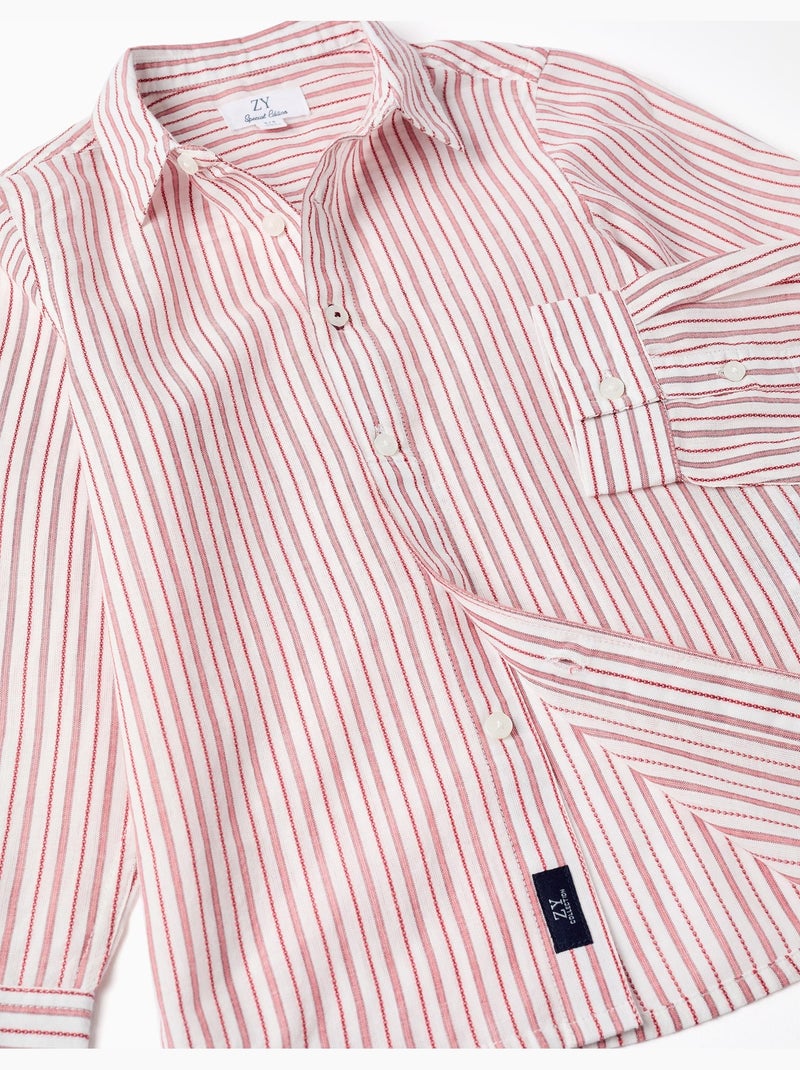 Chemise en coton à manches longues et rayures Rouge foncé - Kiabi
