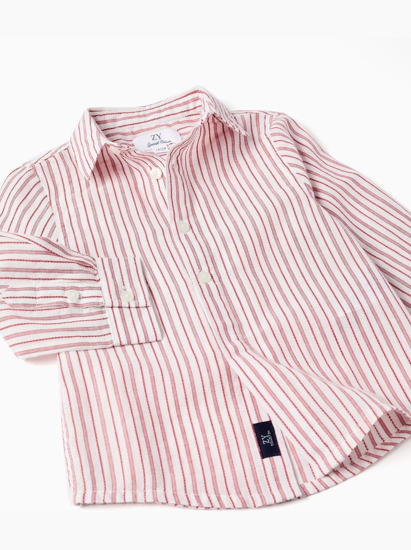 Chemise en coton à manches longues et rayures Rouge foncé - Kiabi