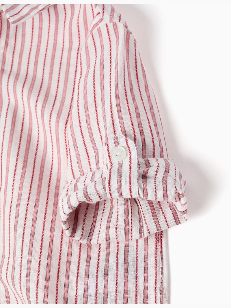 Chemise en coton à manches longues et rayures Rouge foncé - Kiabi