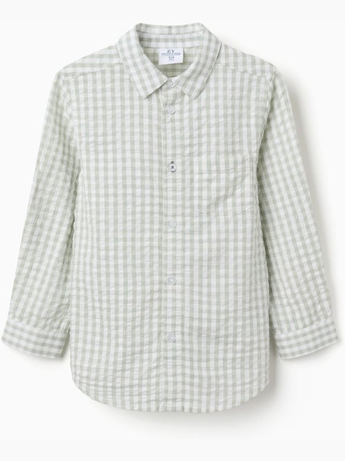 Chemise en coton à manches longues et Vichy B&S - Kiabi