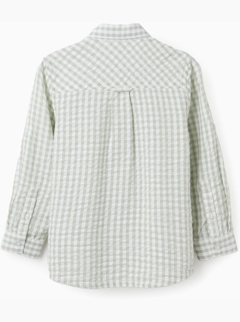 Chemise en coton à manches longues et Vichy B&S Vert clair - Kiabi