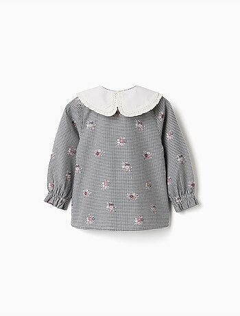 Chemise en coton à motif Vichy avec imprimé floral