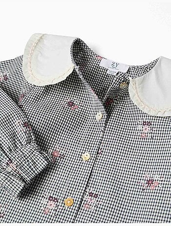 Chemise en coton à motif Vichy avec imprimé floral