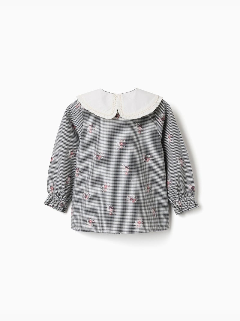 Chemise en coton à motif Vichy avec imprimé floral Bleu foncé - Kiabi