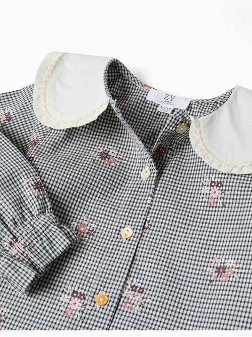 Chemise en coton à motif Vichy avec imprimé floral - Kiabi Chemise en coton à motif Vichy avec imprimé floral - Kiabi