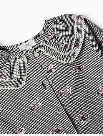 Chemise en coton à motif vichy avec imprimé floral
