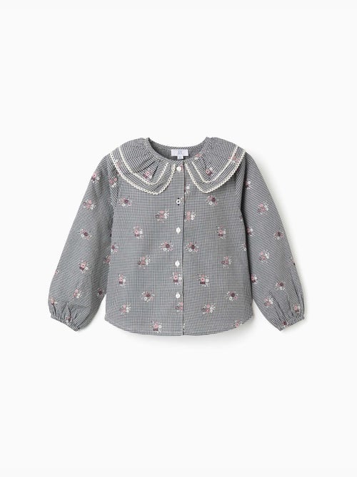 Chemise en coton à motif Vichy avec imprimé floral - Kiabi