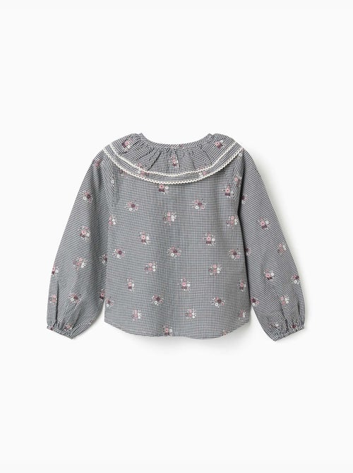 Chemise en coton à motif Vichy avec imprimé floral - Kiabi