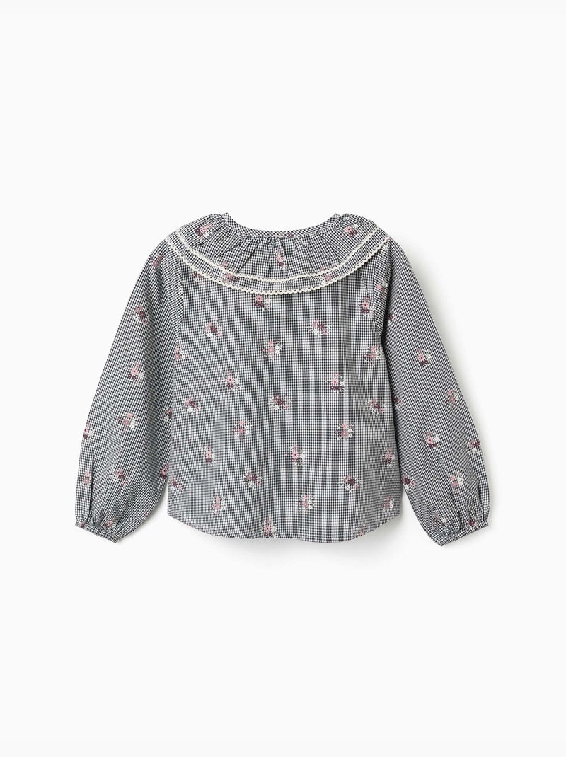 Chemise en coton à motif Vichy avec imprimé floral Bleu foncé - Kiabi