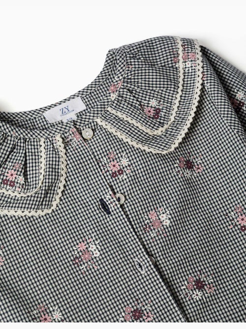 Chemise en coton à motif Vichy avec imprimé floral - Kiabi