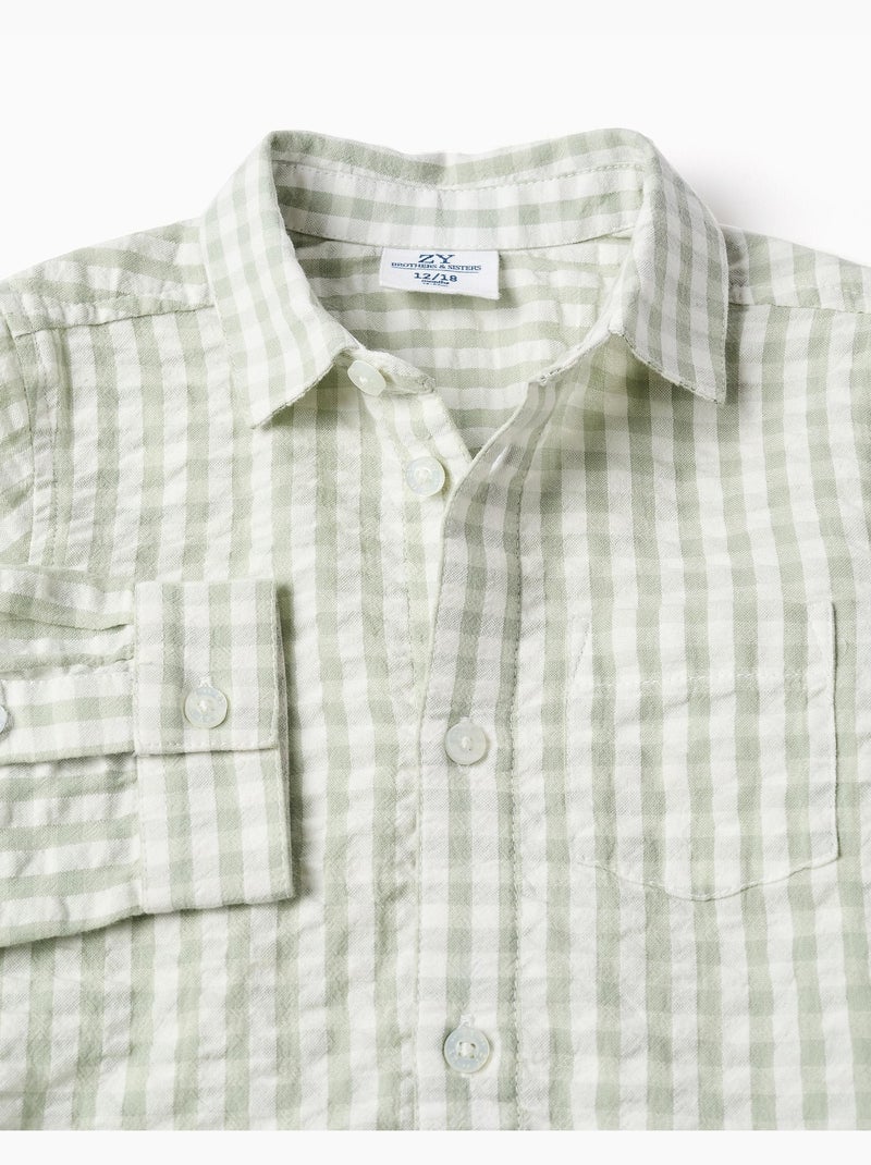 Chemise en coton à motif Vichy B&S Vert clair - Kiabi