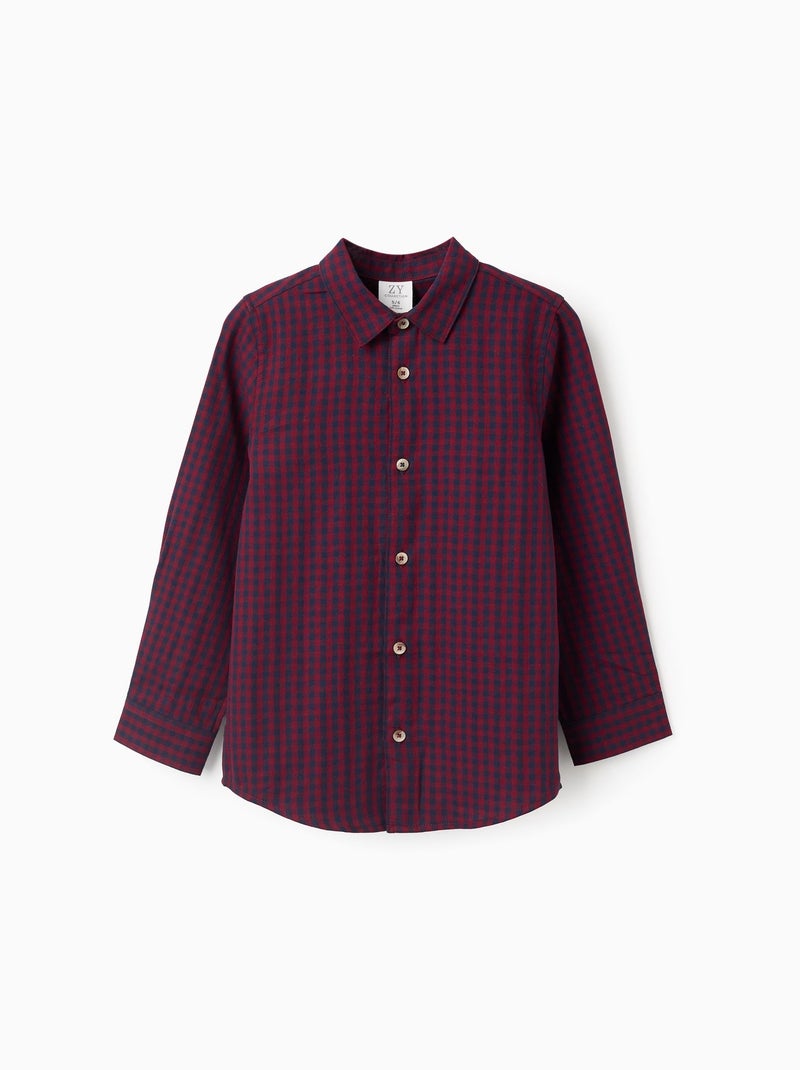 Chemise en Coton à Motif Vichy Rouge foncé - Kiabi