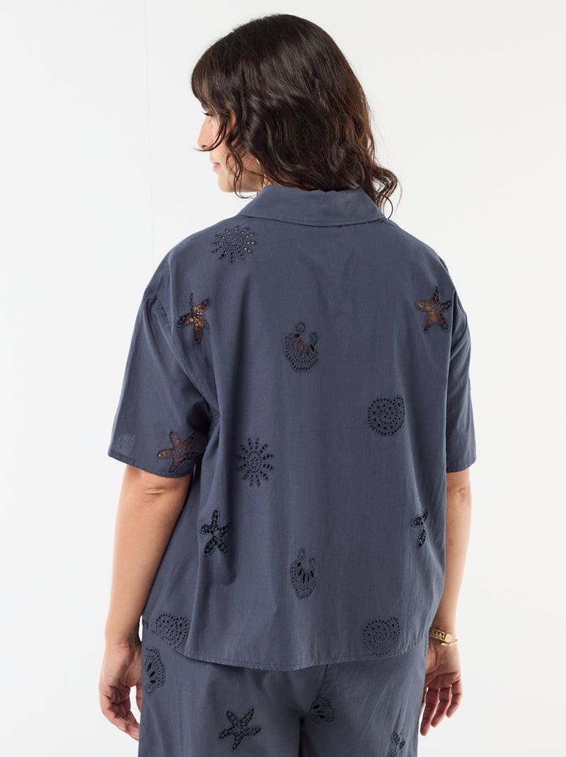 Chemise en coton à motifs ajourés Bleu - Kiabi
