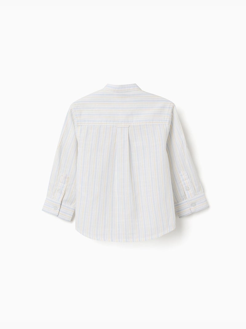 Chemise en coton à rayures et col mao B&S Bleu clair - Kiabi