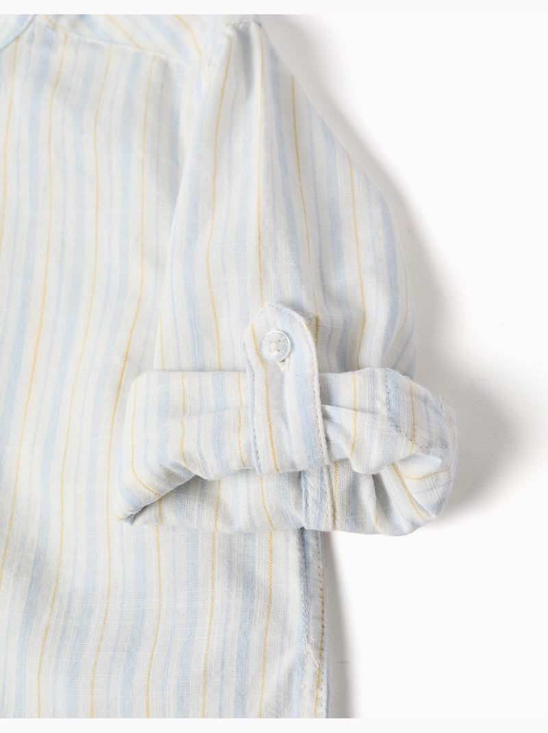 Chemise en coton à rayures et col mao B&S Bleu clair - Kiabi