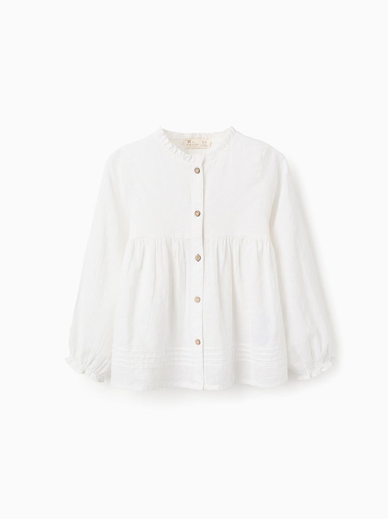 Chemise en Coton à Textures et Volants Blanc - Kiabi