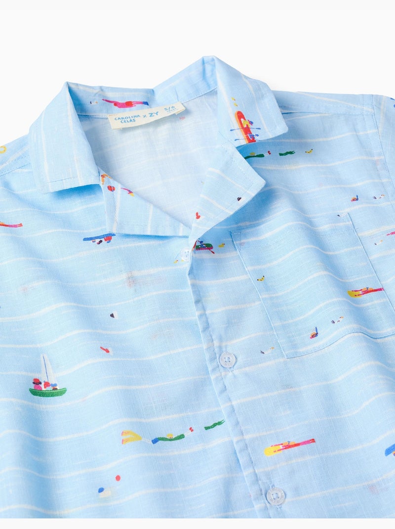 Chemise en coton avec imprimé Carolina Celas x Zippy Bleu clair - Kiabi