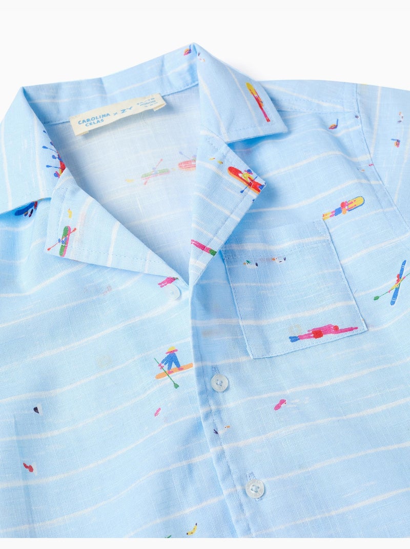 Chemise en coton avec imprimé Carolina Celas x Zippy Bleu clair - Kiabi