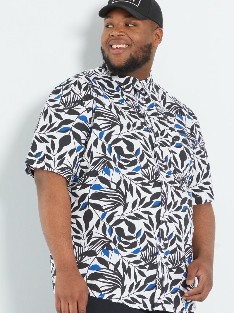 Chemise en coton avec motifs fantaisie Blanc/bleu/noir - Kiabi