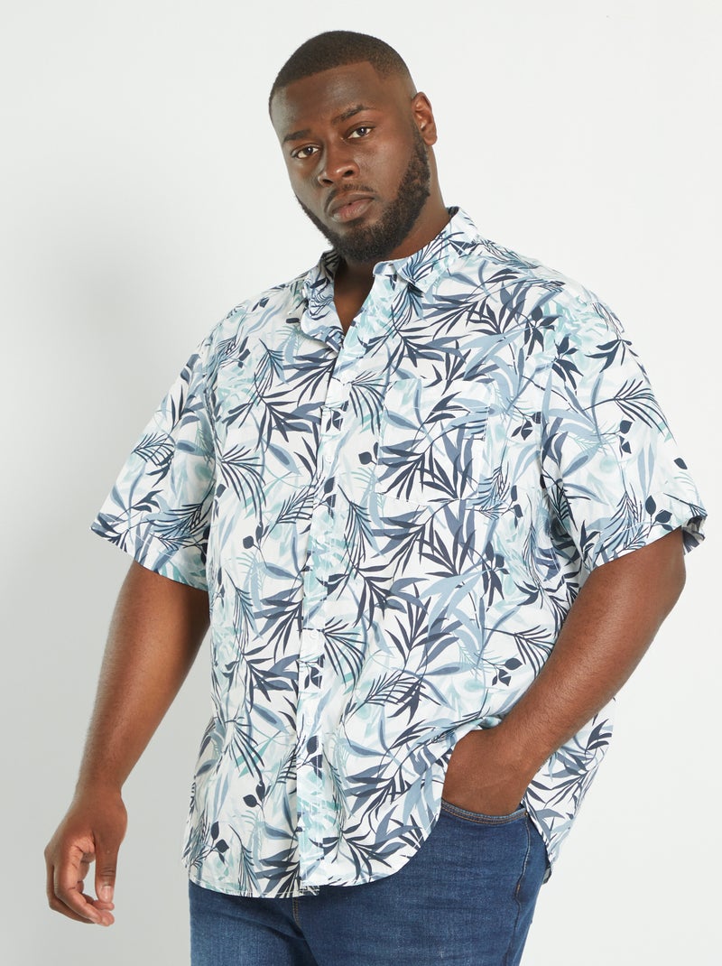 Chemise en coton avec motifs fantaisie Blanc/bleu/vert - Kiabi