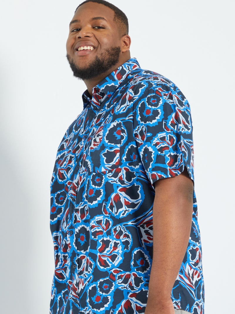 Chemise en coton avec motifs fantaisie Bleu/blanc/rouge - Kiabi