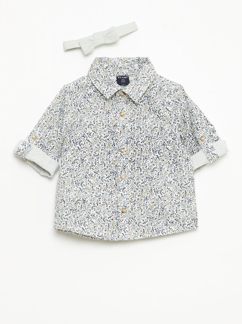 Chemise en coton avec nœud papillon amovible Blanc - Kiabi