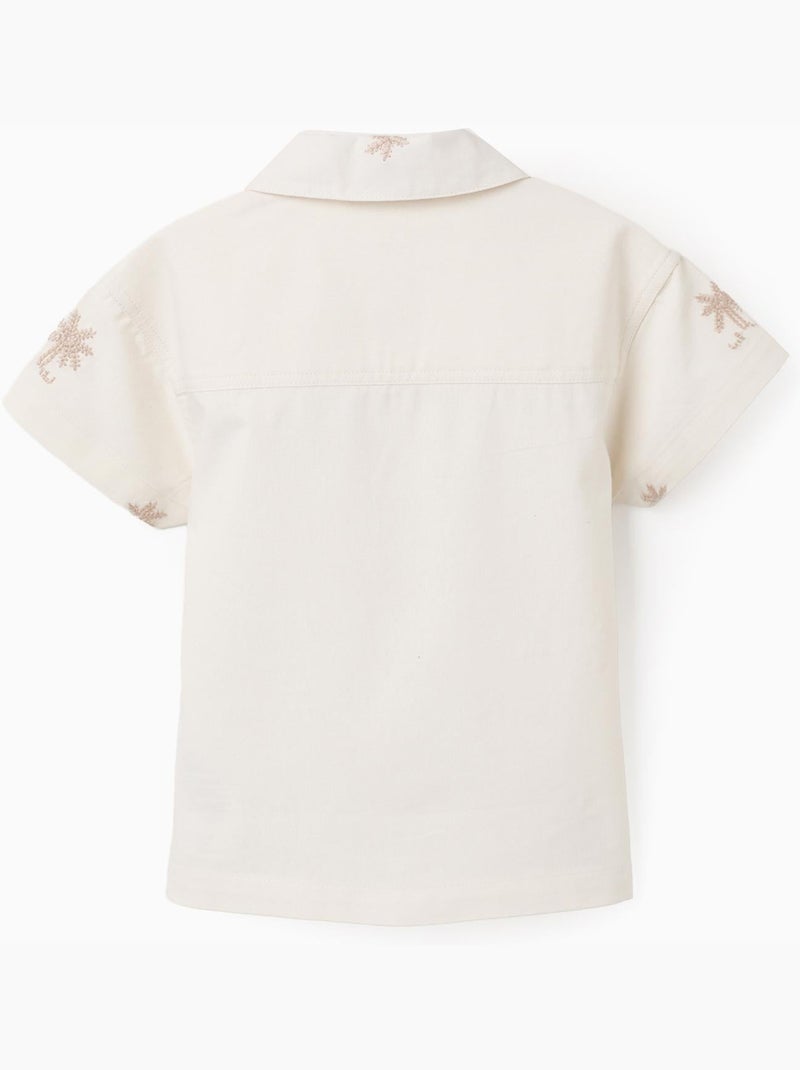 Chemise en coton avec palmiers brodés Blanc - Kiabi