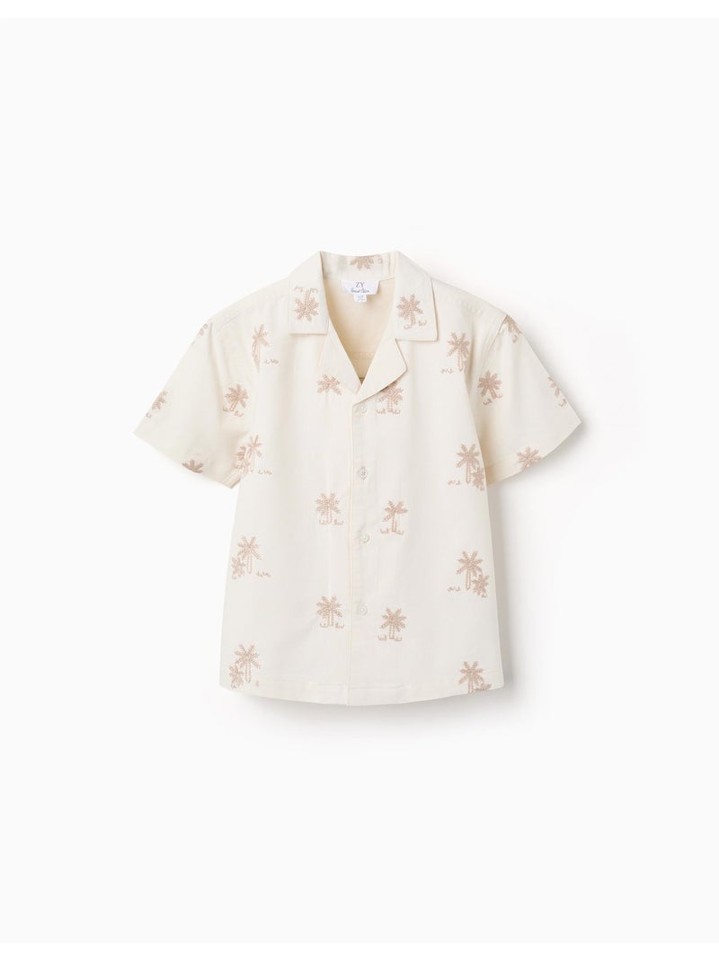 Chemise en coton avec palmiers brodés Blanc - Kiabi