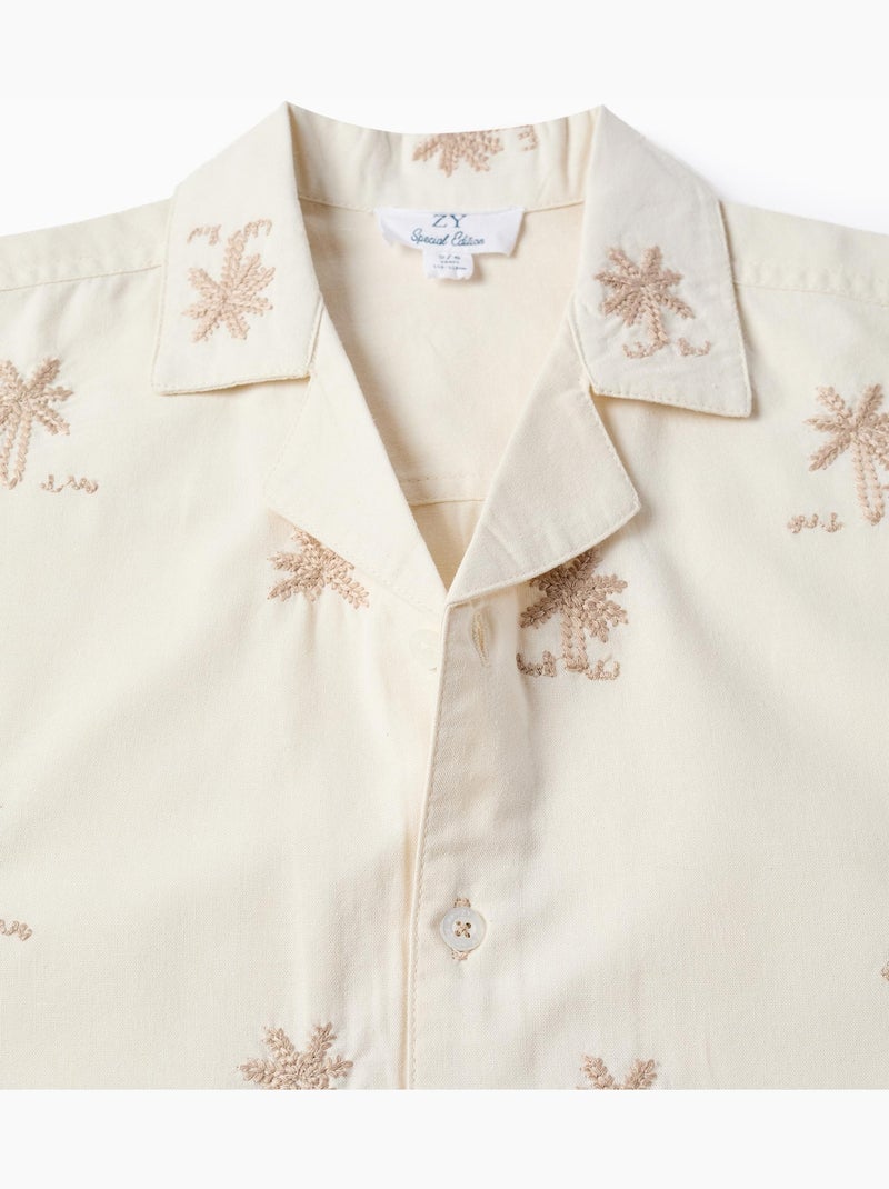 Chemise en coton avec palmiers brodés Blanc - Kiabi