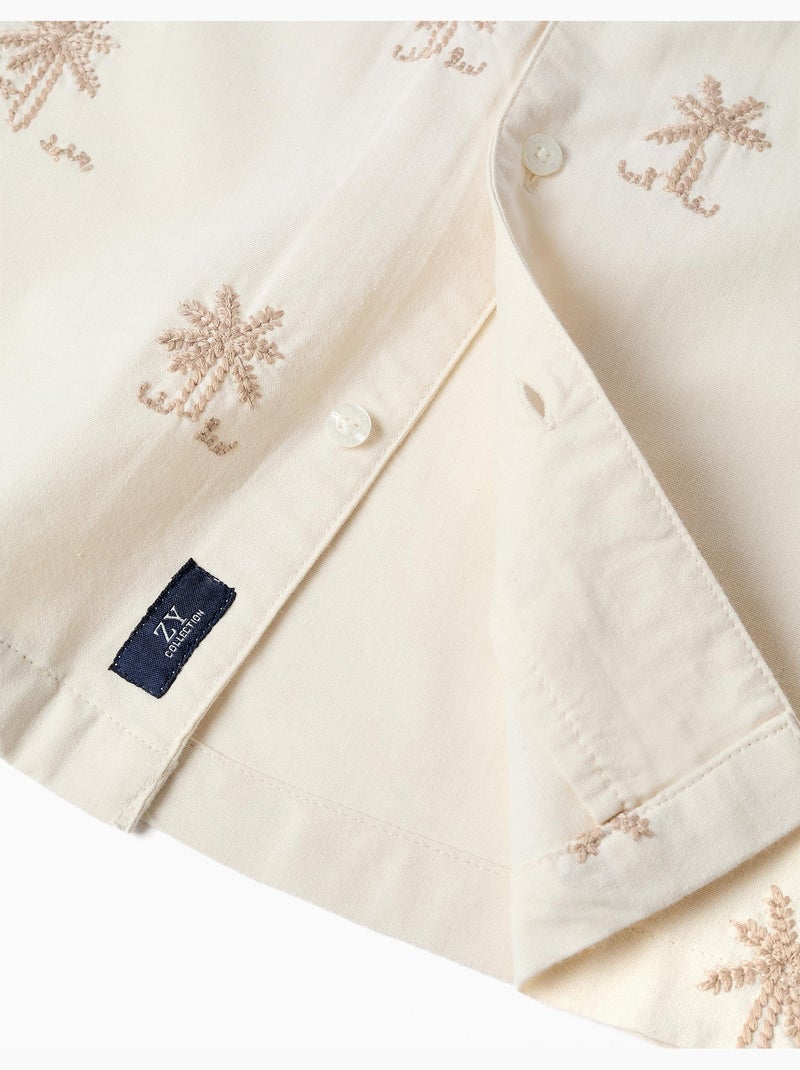 Chemise en coton avec palmiers brodés Blanc - Kiabi