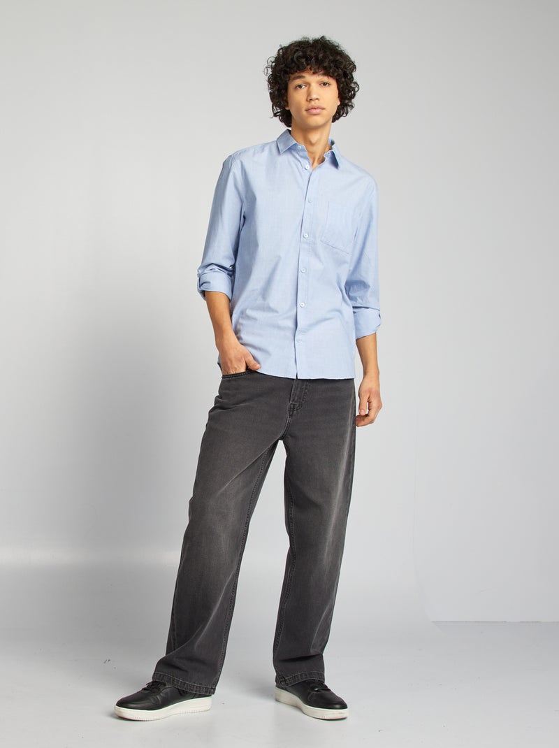 Chemise en coton avec poche Bleu - Kiabi