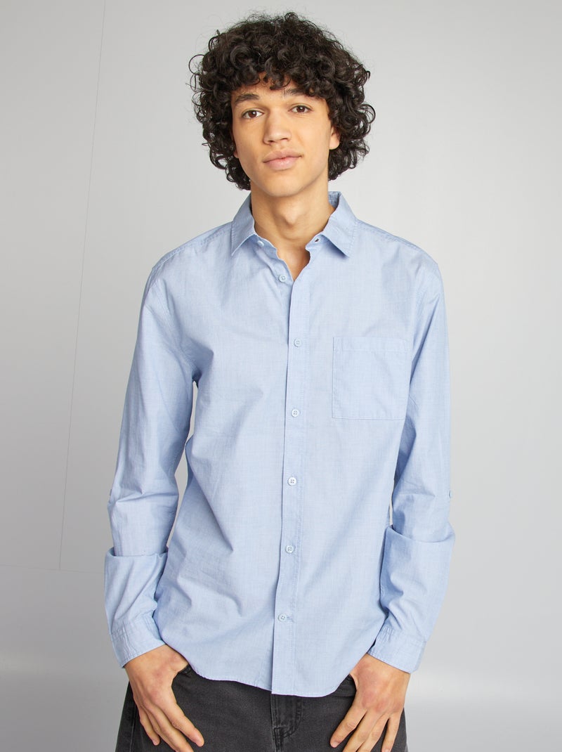 Chemise en coton avec poche Bleu - Kiabi