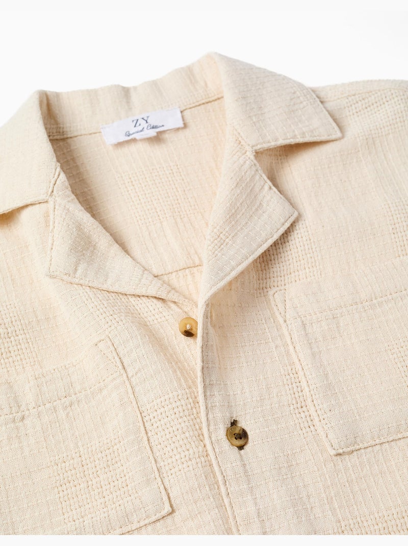 Chemise en coton avec poches poitrine Blanc - Kiabi