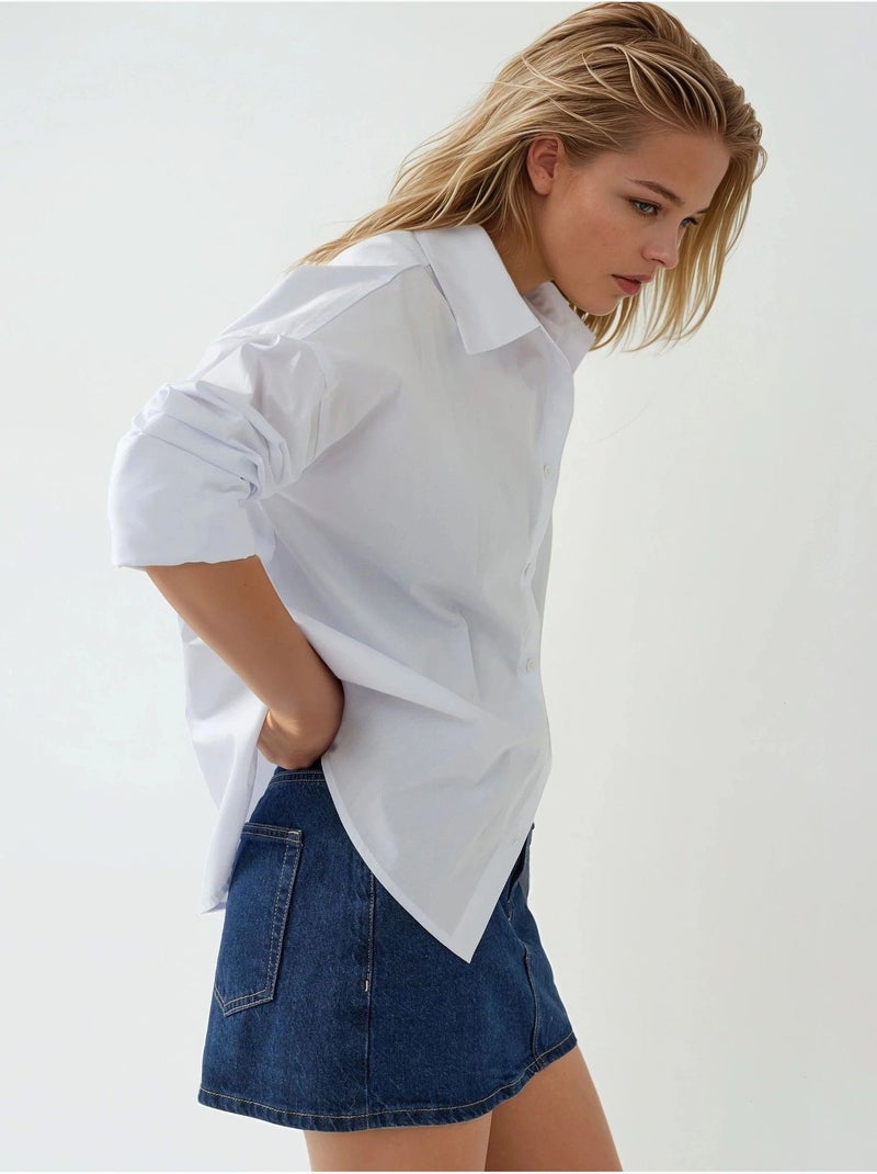 Chemise en coton coupe classique avec détails boutonnés Blanc - Kiabi